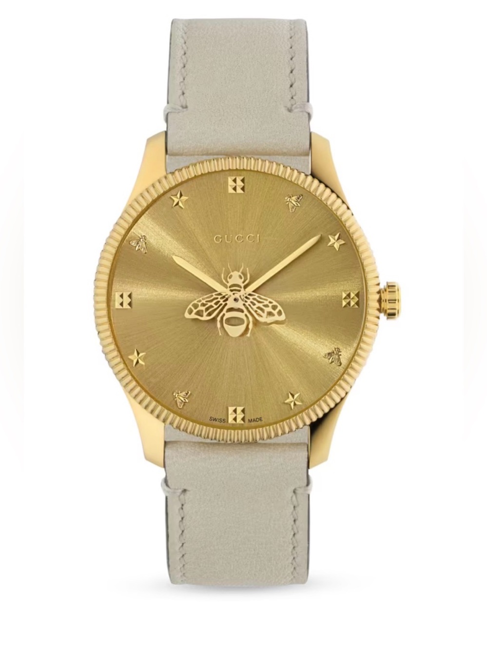Gucci Gold Dial Bee Watch with Beige Strap